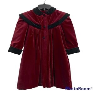 Vintage Girls 5T Victorian Style Pleated Velvet Button Front Coat